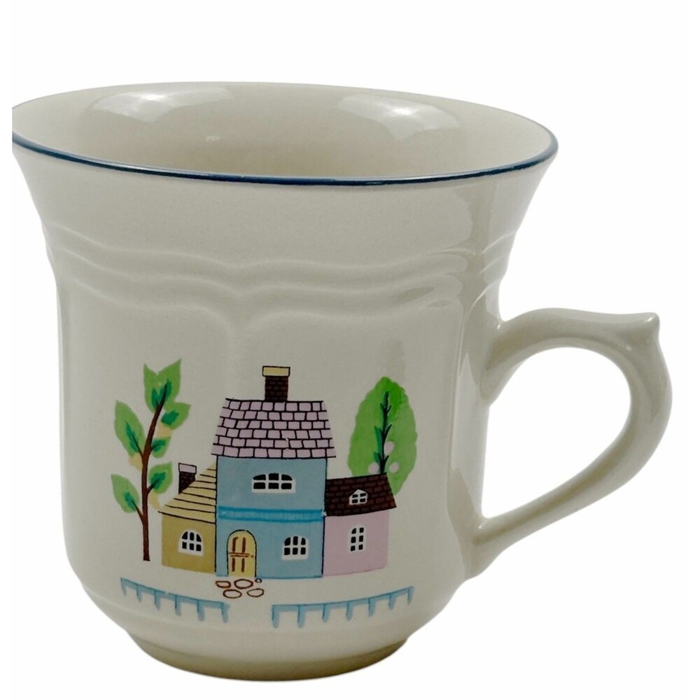 VTG Heartland Country Love Blue Trim Cottage House & Horses Mini Mug 7oz